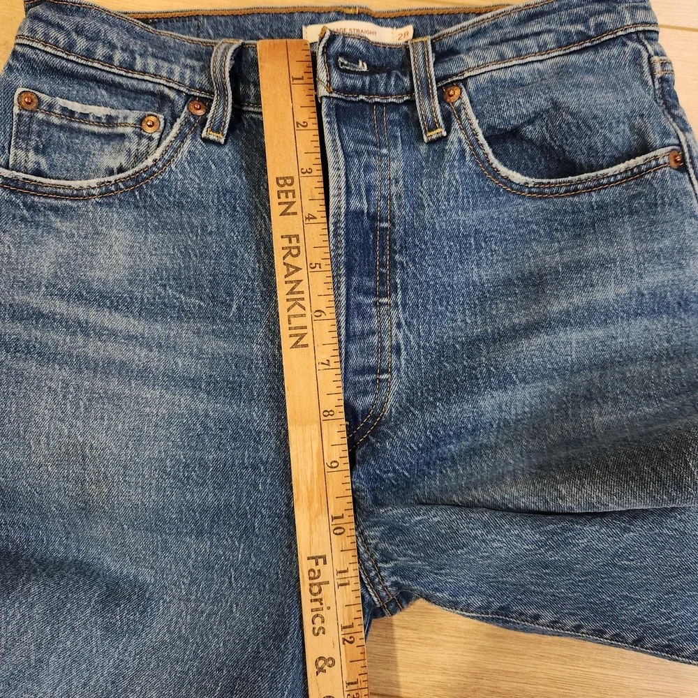 Levis Ribcage Straight Jeans‎ Womens 28x27 Medium Wash High Rise Stretch Denim